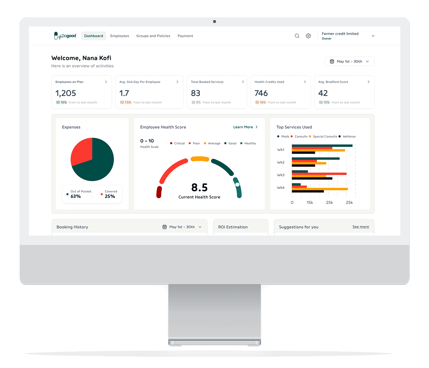 a computer showing DrDoGood organization dashboard